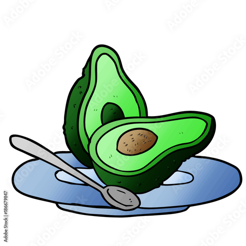 cartoon halved avocado