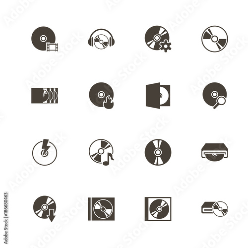 Compact Disk icons. Perfect black pictogram on white background. Flat simple vector icon.
