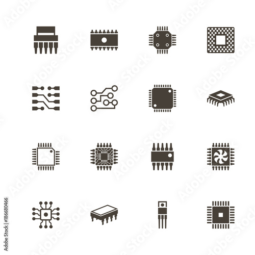 Computer Chips icons. Perfect black pictogram on white background. Flat simple vector icon.