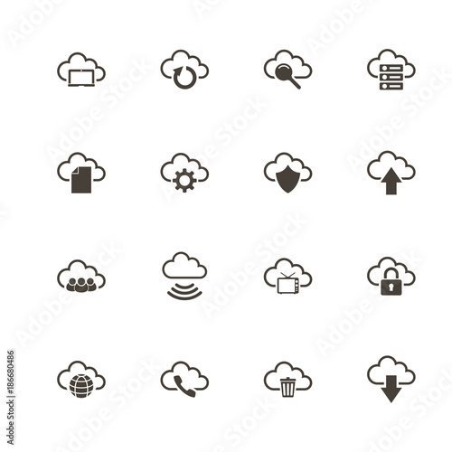 Computer Cloud icons. Perfect black pictogram on white background. Flat simple vector icon.