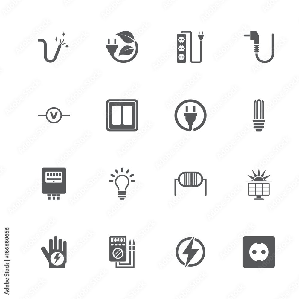 Fototapeta premium Electricity icons. Perfect black pictogram on white background. Flat simple vector icon.