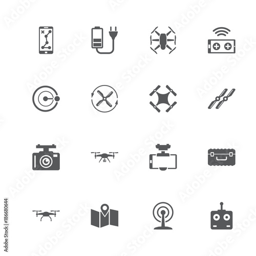 Drone icons. Perfect black pictogram on white background. Flat simple vector icon.
