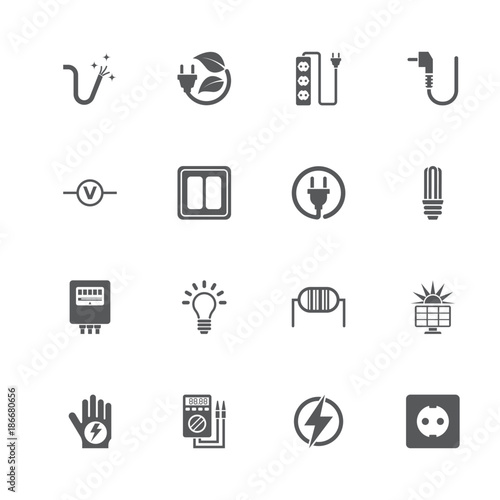 Electricity icons. Perfect black pictogram on white background. Flat simple vector icon.