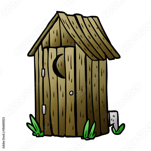 cartoon traditional outdoor toilet with crescent moon window