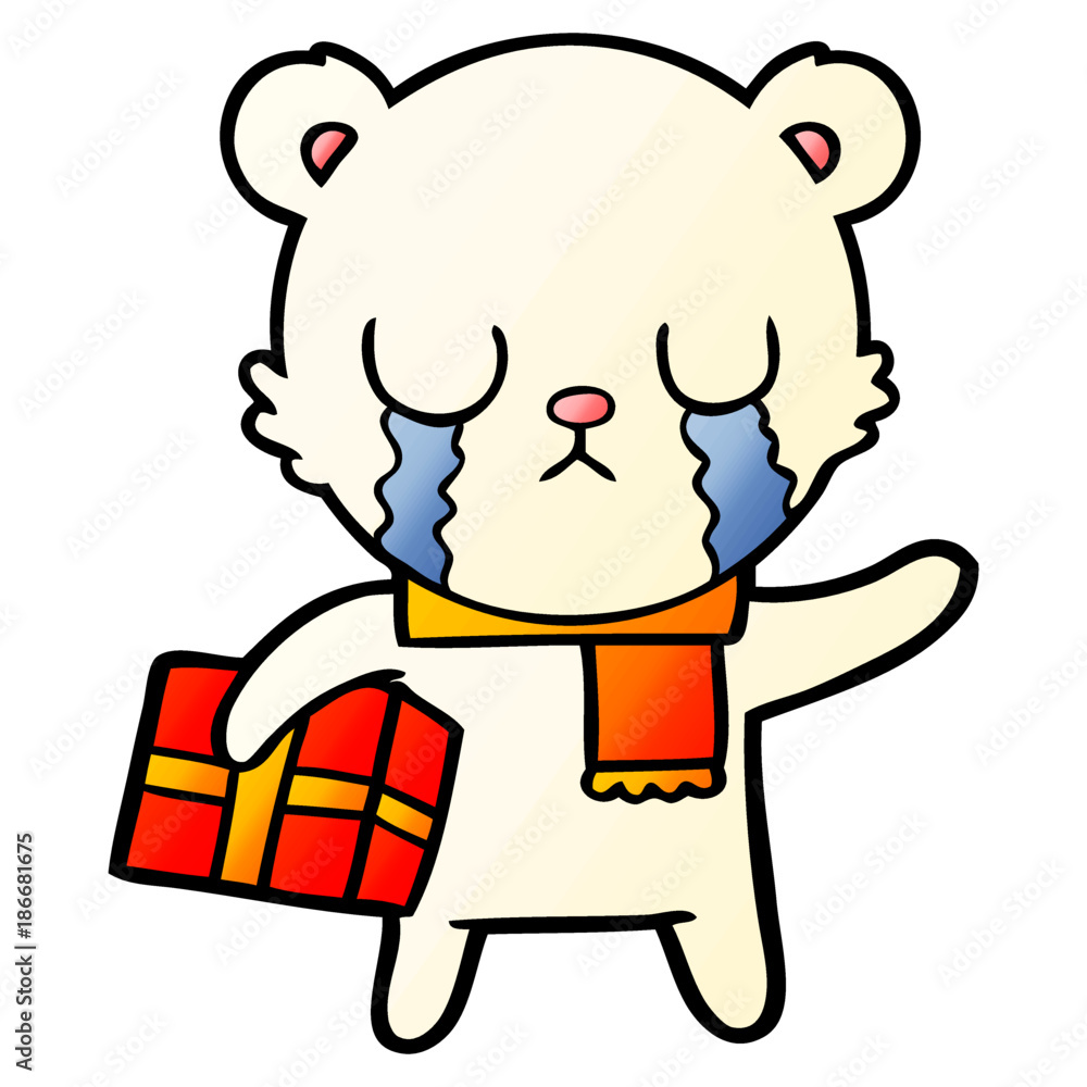 crying polar bear cartoon with christmas gift crying polar bear cartoon with christmas gift