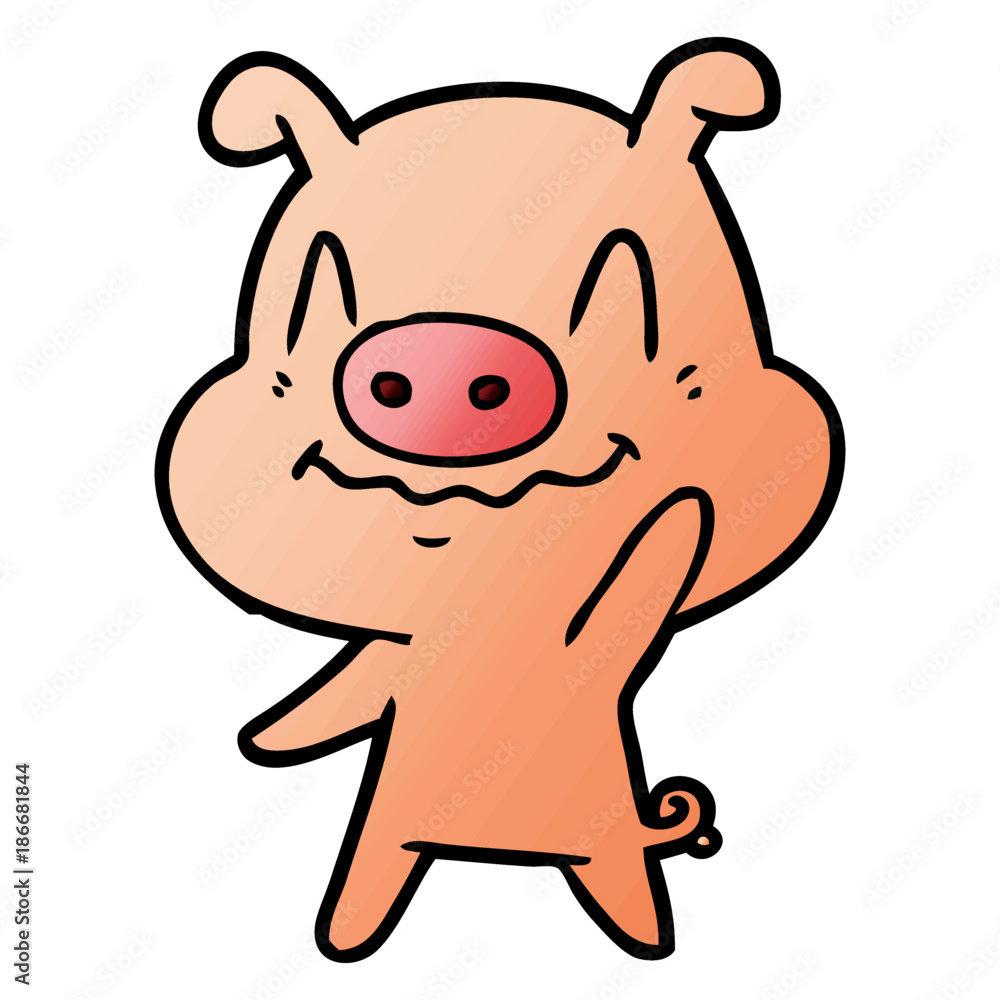 nervous cartoon pig waving nervous cartoon pig waving