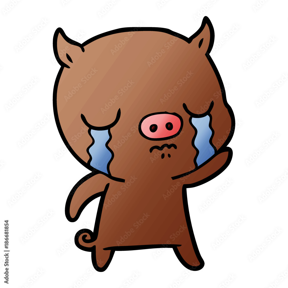 Fototapeta premium cartoon pig crying waving goodbye