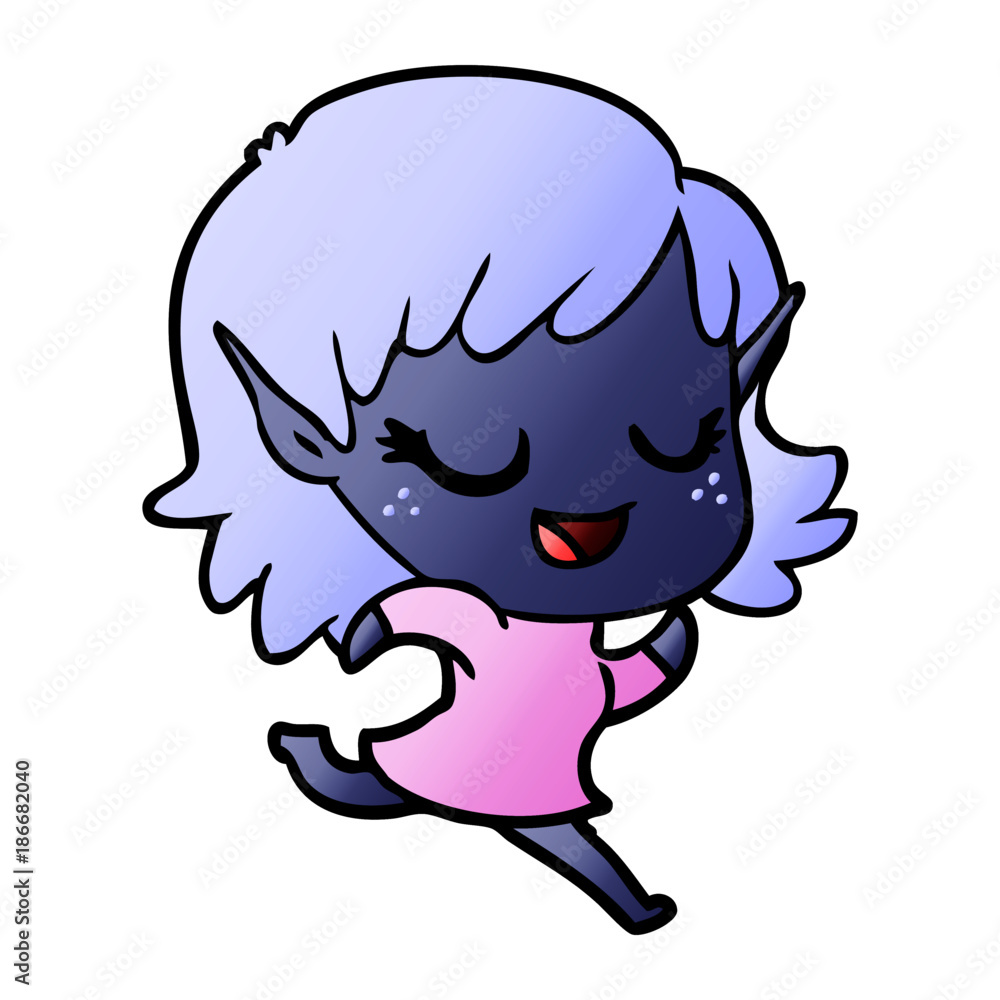 happy cartoon elf girl running happy cartoon elf girl running