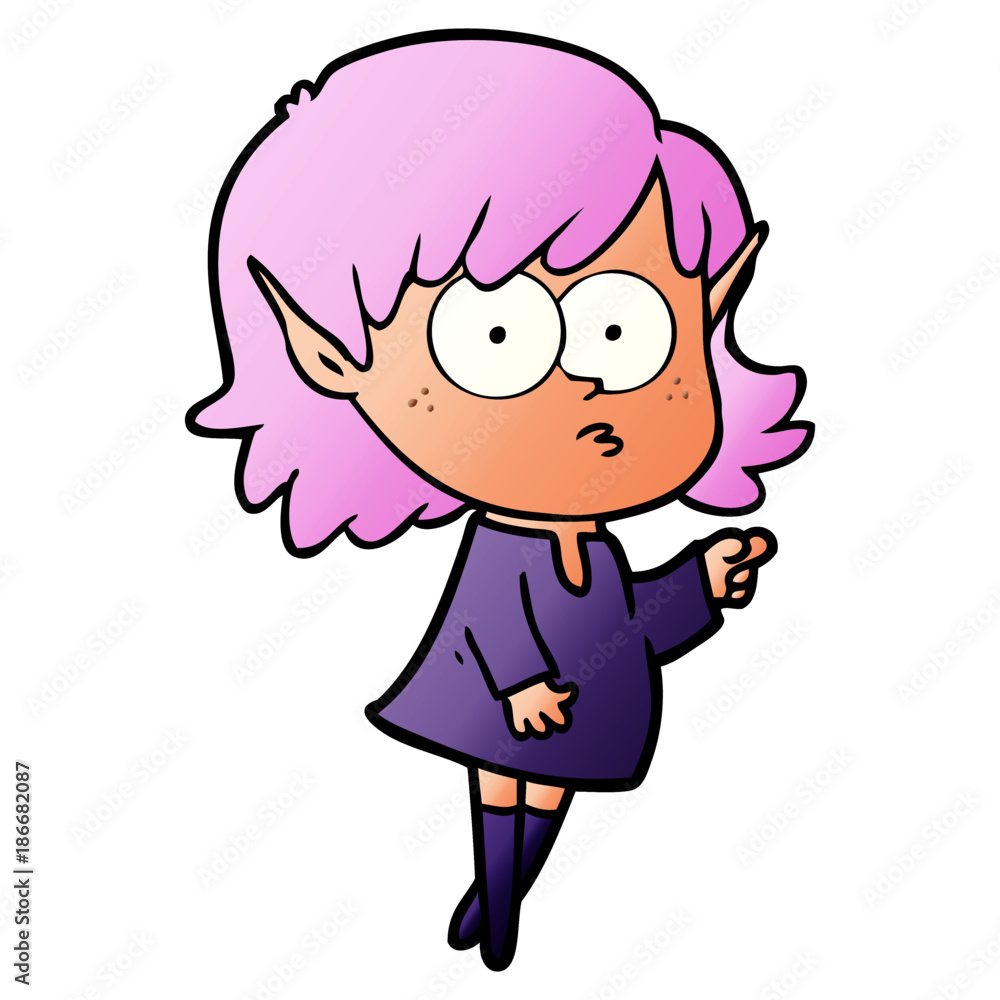 cartoon elf girl pointing cartoon elf girl pointing