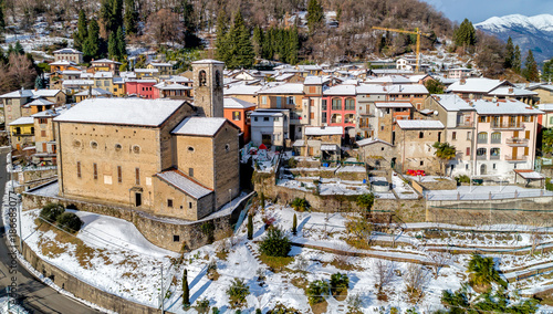 Aerial View of Cadegliano Viconago in winter, is a small village located above Ponte Tresa in the province of Varese, Italy photo