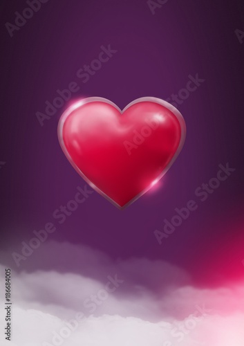 Shiny heart  glowing with purple misty background