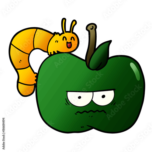 cartoon cranky apple and caterpillar