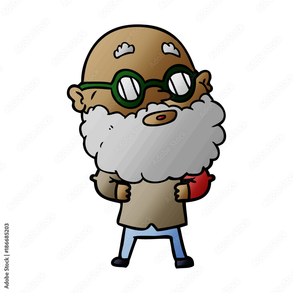 cartoon curious man with beard and glasses