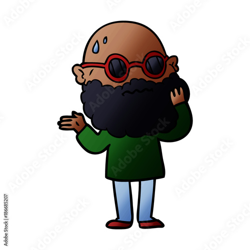 cartoon worried man with beard and sunglasses