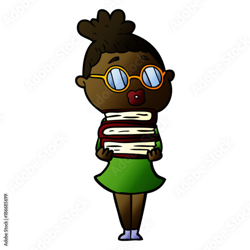 cartoon librarian woman wearing spectacles