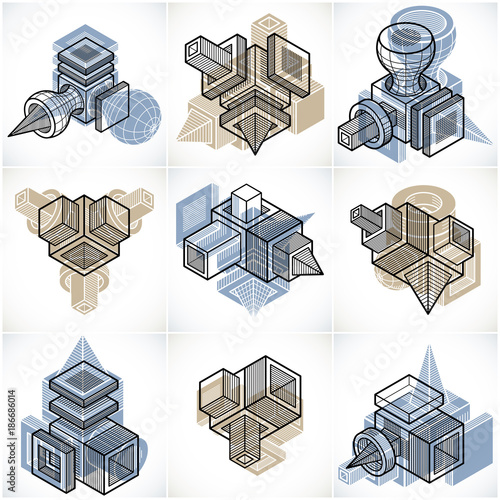 Engineering abstract geometric shapes, simple vectors set.