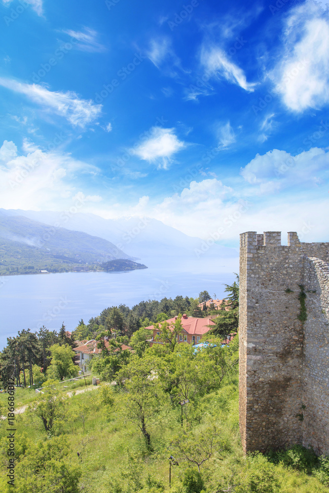 Naklejka premium Beautiful view of the coast of Lake Ohrid in Macedonia