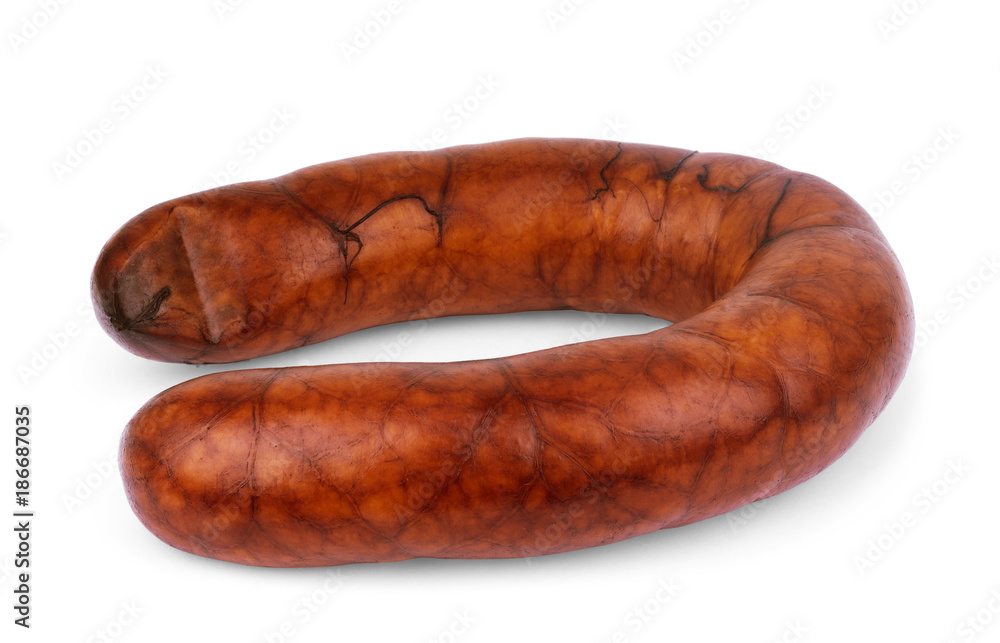 Smoked sausage salami isolated on a white background Smoked sausage salami isolated on a white background