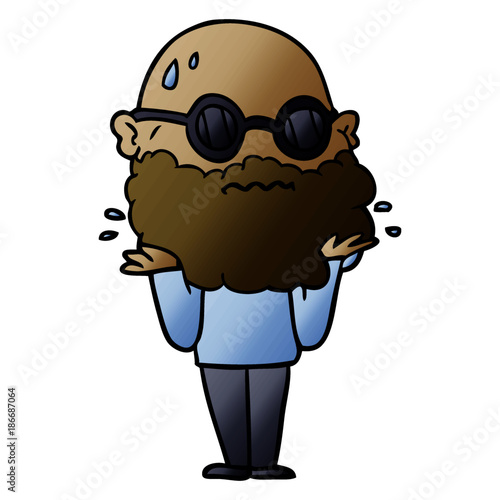cartoon worried man with beard and sunglasses