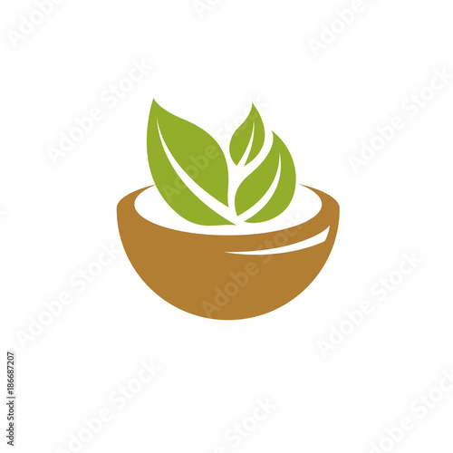 Vector illustration of mortar and pestle isolated on white. Alternative medicine concept, phytotherapy symbol.
