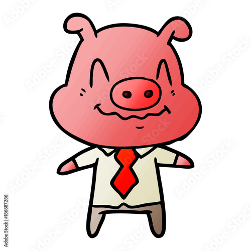 nervous cartoon pig boss