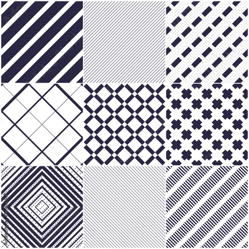 Minimal lines vector seamless patterns set, abstract backgrounds collection. Simple geometric designs. 