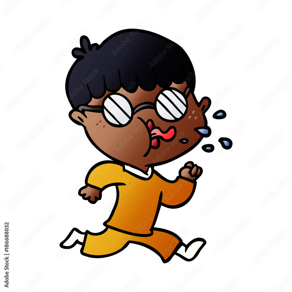 cartoon boy wearing spectacles and running cartoon boy wearing spectacles and running