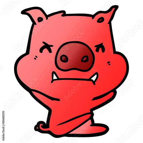 angry cartoon pig throwing tantrum