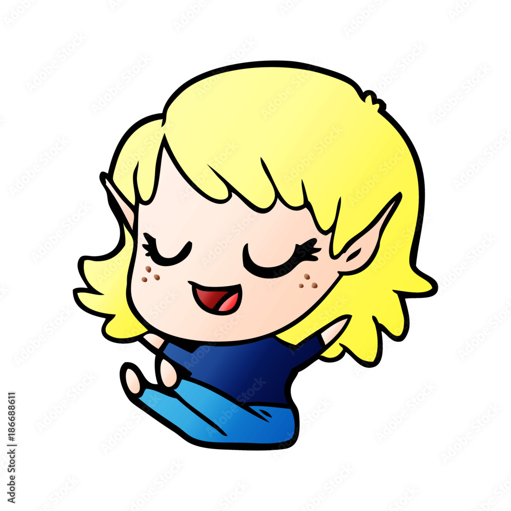 happy cartoon elf girl sitting happy cartoon elf girl sitting