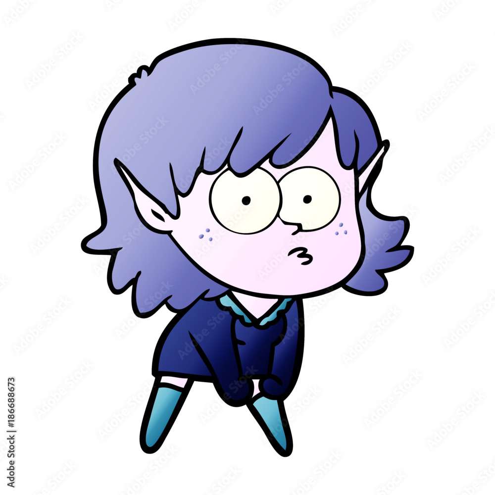 cartoon elf girl staring and crouching cartoon elf girl staring and crouching