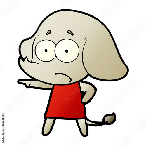 cartoon unsure elephant girl pointing