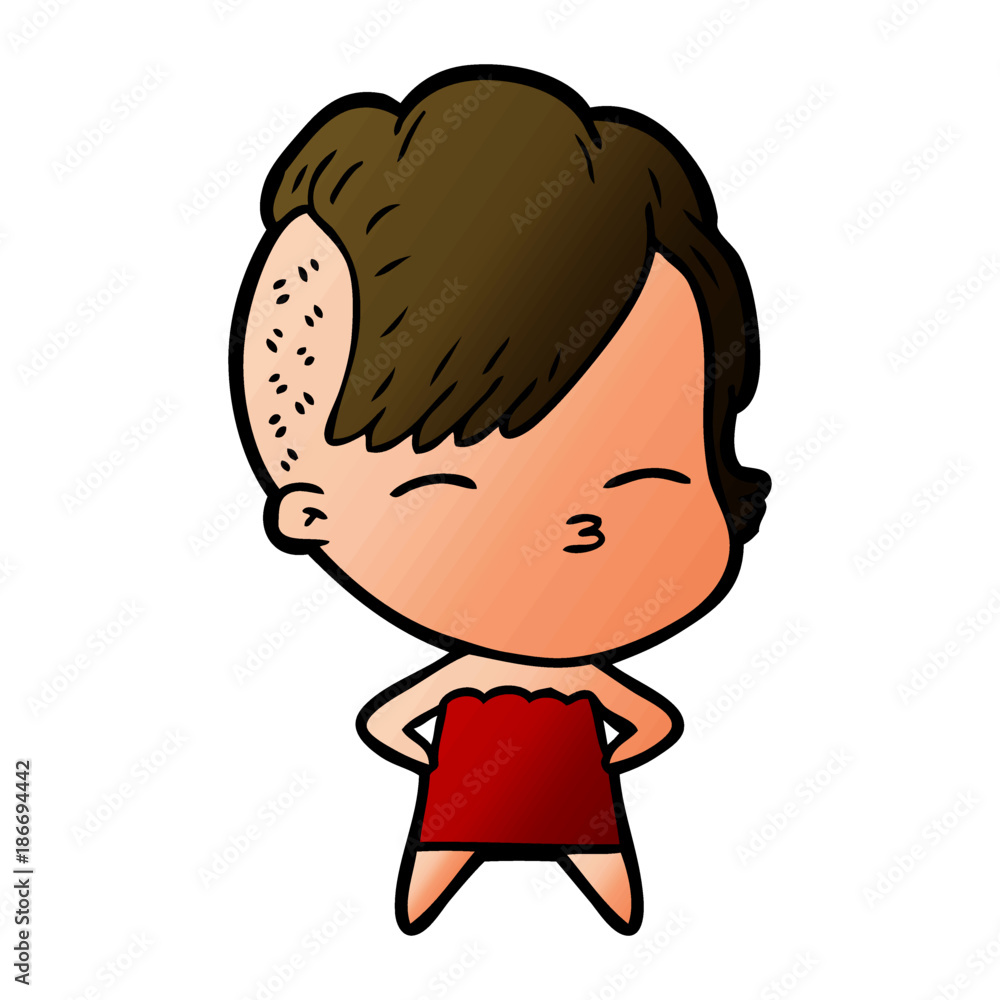 cartoon squinting girl in dress