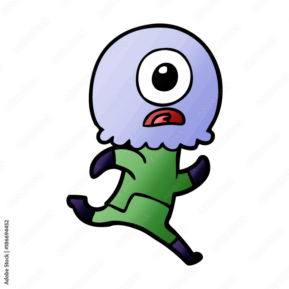 Obraz premium cartoon cyclops alien spaceman running