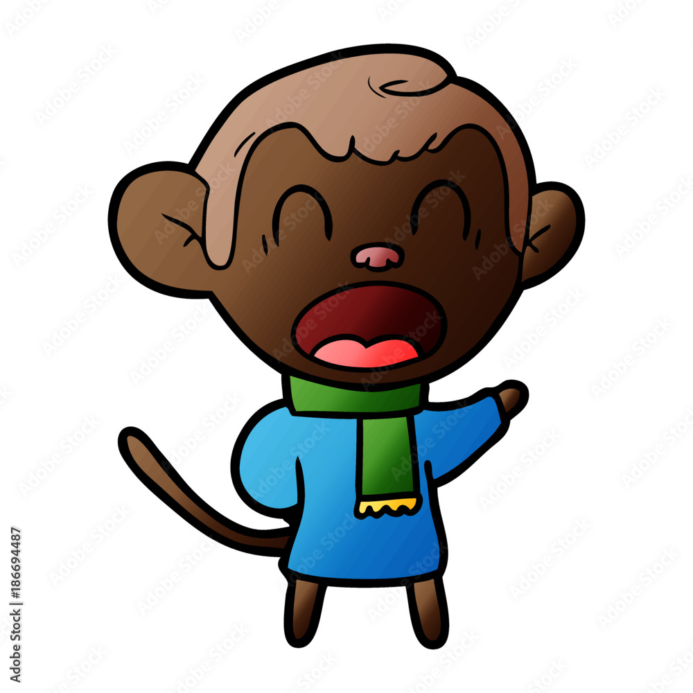 Fototapeta premium shouting cartoon monkey wearing scarf