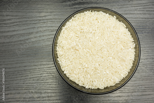 Rice in a bowl. View from above.