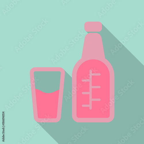 Plastic bottle and glass of water. Water drop sign. Vector illustration