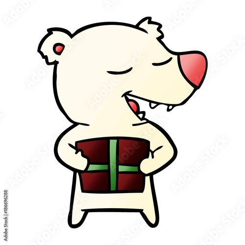 cartoon polar bear with present