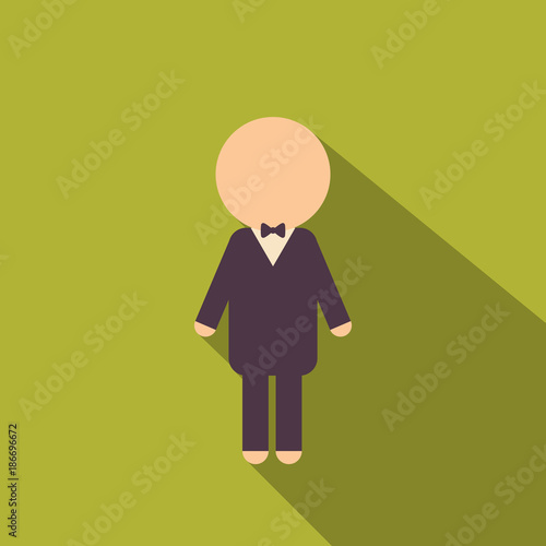 Caucasian groom in a wedding suit holding a bouquet of flowers. Full length of groom with a bouquet of flowers. Happy groom with flowers. Vector flat design illustration isolated on white background. photo