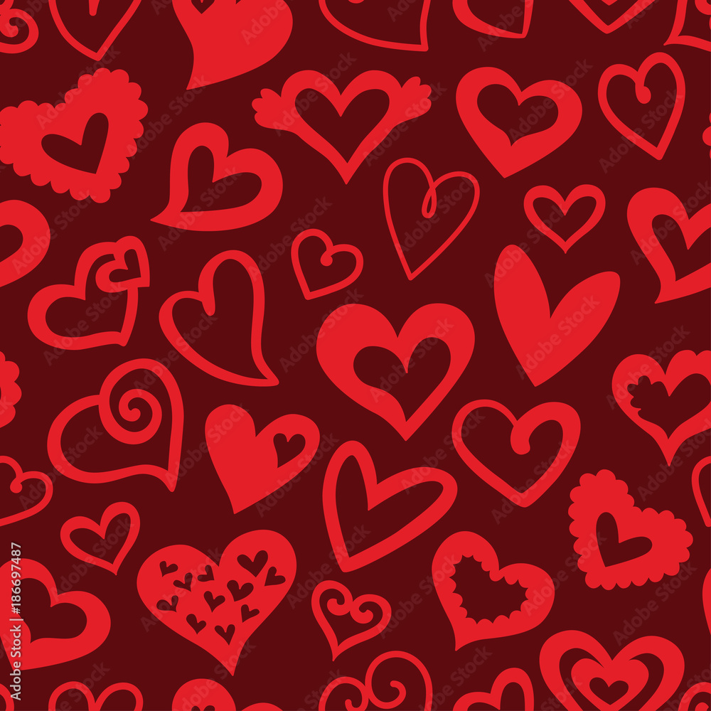 LOVE. Romantic concept seamless pattern with decorative hearts. Perfect for Valentine's and wedding decoration