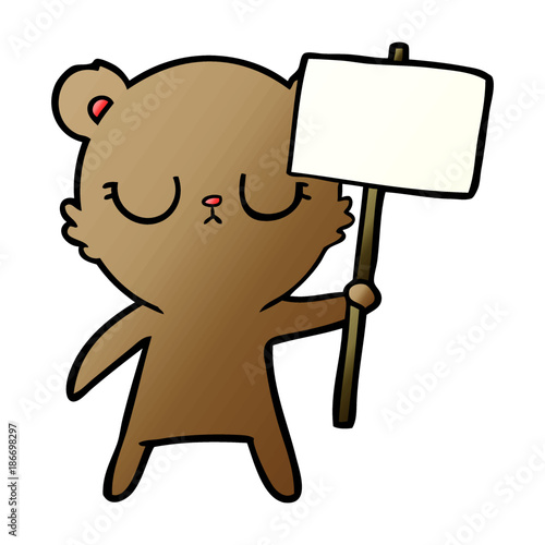 peaceful cartoon bear cub with protest sign