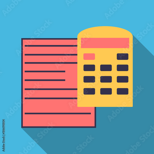 Tax accounting, budget calculation. Clipboard, tax form, calculator. Flat design graphic elements, flat icons set. Premium quality. Modern concepts. Vector illustration