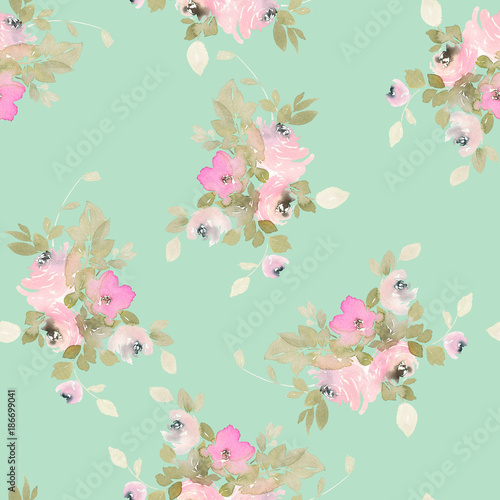 Seamless summer pattern with watercolor flowers handmade.