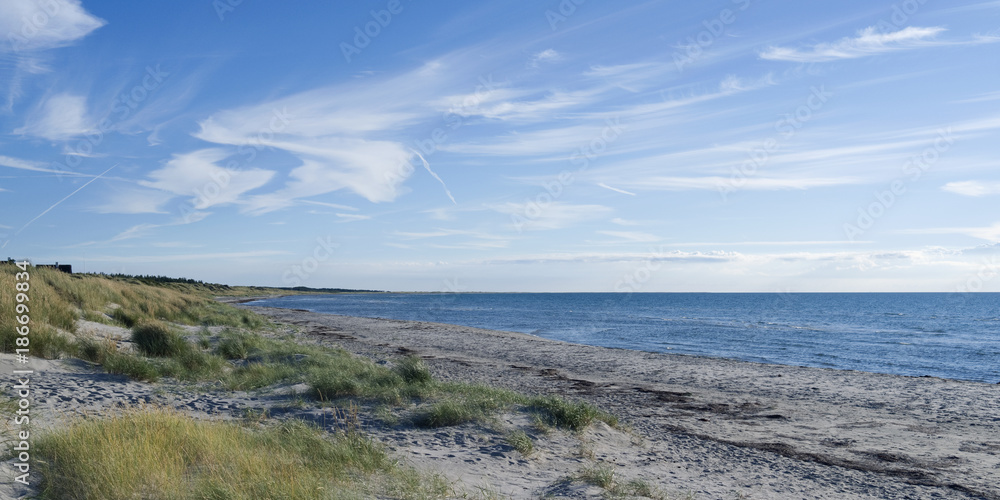 Laesoe / Denmark: View over the empty sand beach of Vesteroe Havn Laesoe / Denmark: View over the empty sand beach of Vesteroe Havn