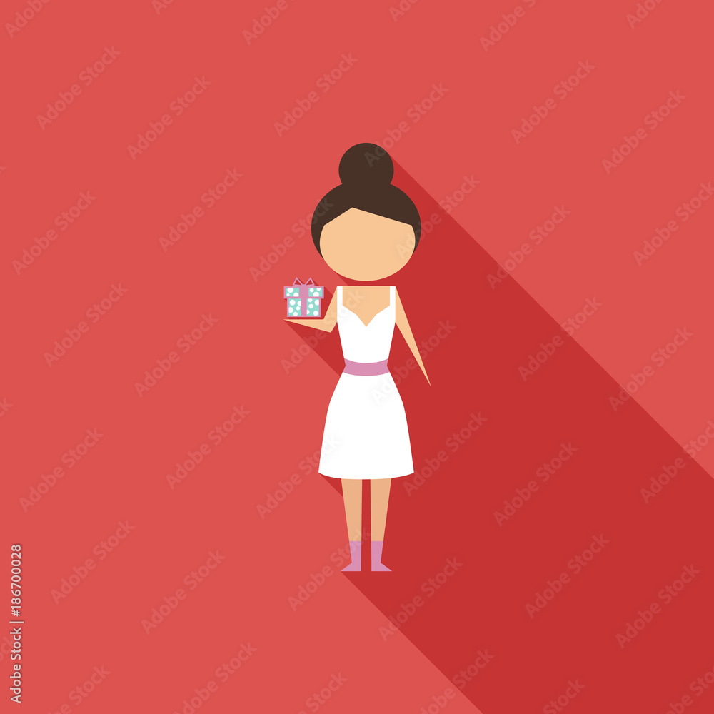 Vector illustration cartoon mother with present. Isolated white background. Flat design. The woman and gift box. 8 march Vector illustration cartoon mother with present. Isolated white background. Flat design. The woman and gift box. 8 march