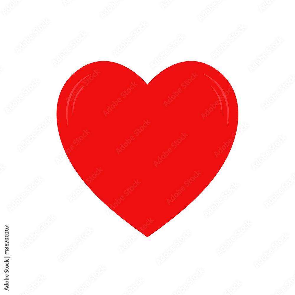 Vector red heart shape. Love symbol. Isolated on white background.
