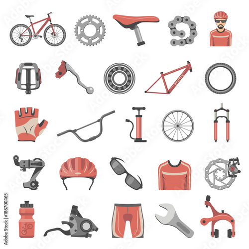 Bicycle parts and equipment icons