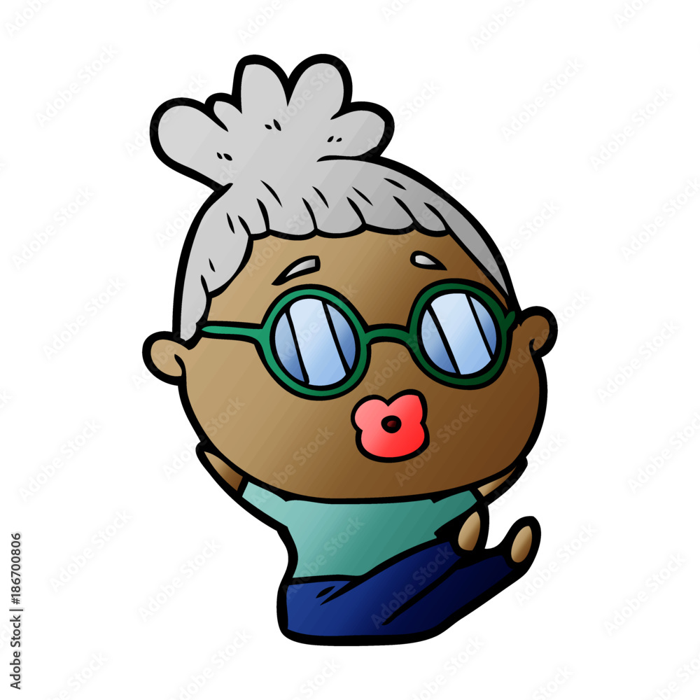 cartoon sitting woman wearing spectacles