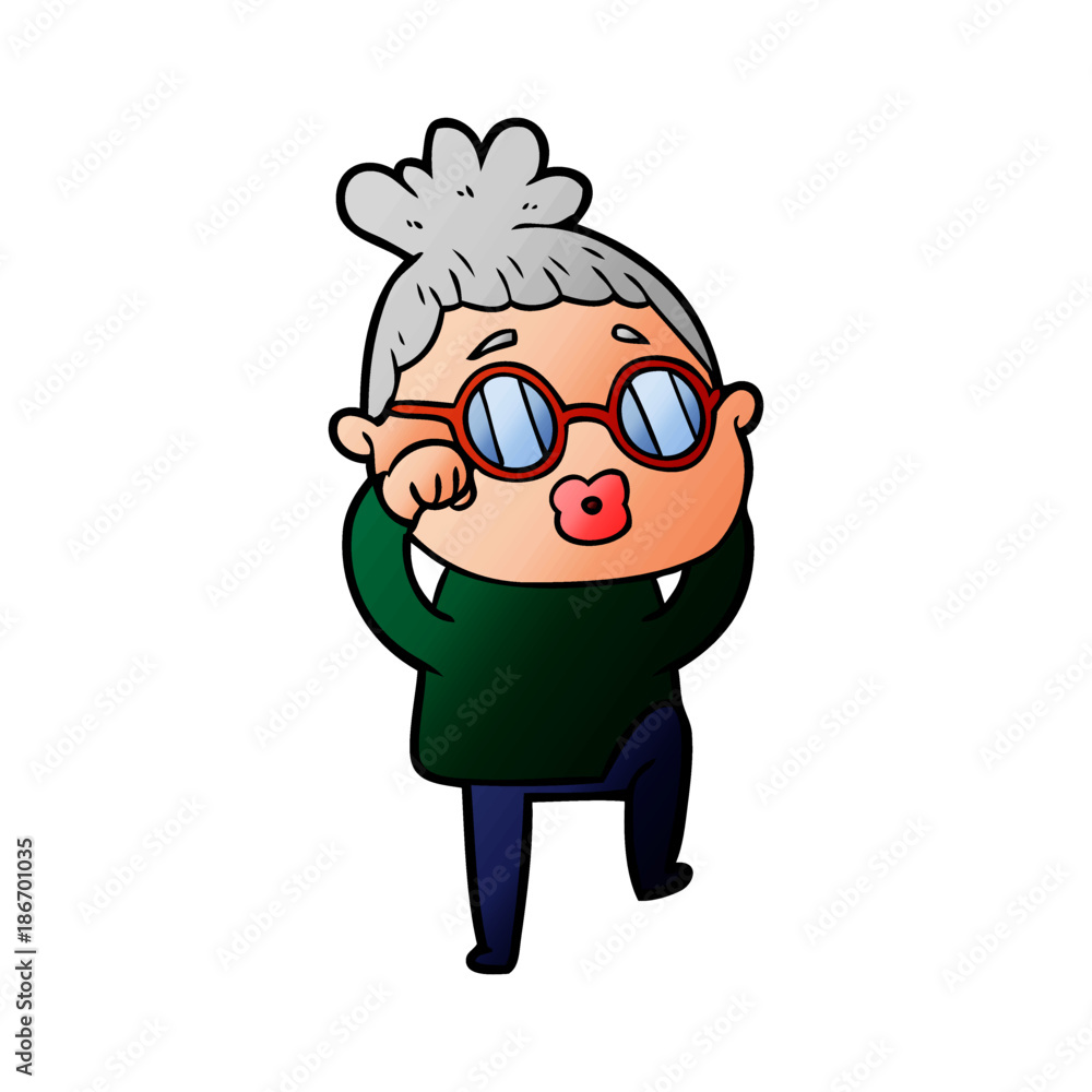 cartoon tired woman wearing spectacles
