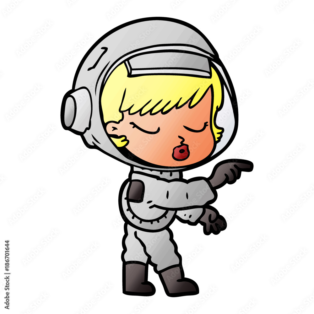cartoon pretty astronaut girl pointing