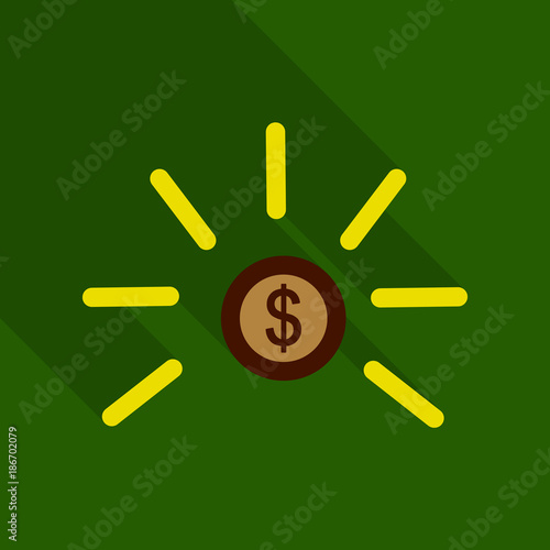 Bright coins. Coin in flat style with shadow